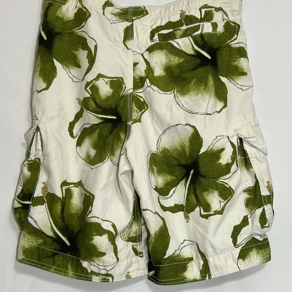 Hollister Swim Trunks Green Floral Cargo Mesh Lined Board Shorts Men Medium